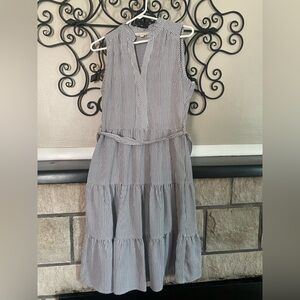 Monteau Black and White Striped Midi Dress